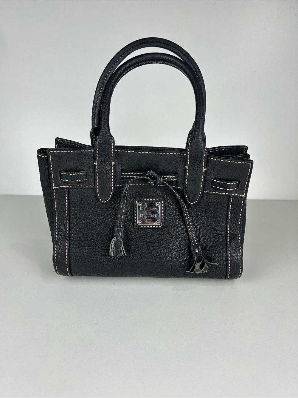 Mini/Sm Dooney & Bourke Black Pebbled Leather Small Satchel with Contrast Stitch